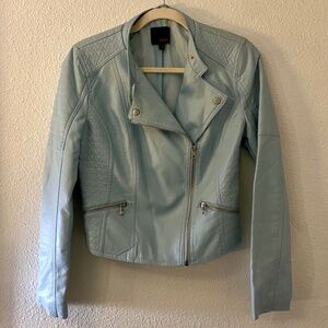 Pale Blue Faux Leather Jacket